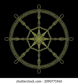 Vector Control Rudder Icon Isolated on Black Background. Ship Steering Wheel Concept. Nautical Design. Boat Logo.