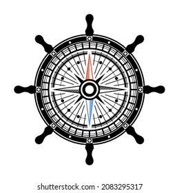Vector Control Rudder Isolated on White Background. Ship Steering Wheel Concept. Nautical Design. Boat Logo. Compass Icon.