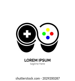 Vector of controller, game, station, technology, player, joystick, electronic logo illustration. Simple creative abstract design unique typography. Used as branding, symbol, sign and icon. Isolated.