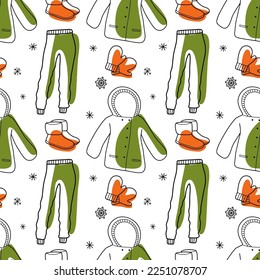 Vektorgrafik und Farbfleck nahtlose Muster der Winterbekleidung