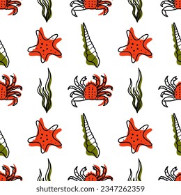 vector contur and color stain seamless pattern on the theme of sea cruise