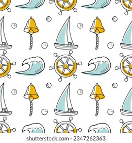 vector contur and color stain seamless pattern on the theme of sea cruise