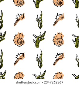 vector contur and color stain seamless pattern on the theme of sea cruise