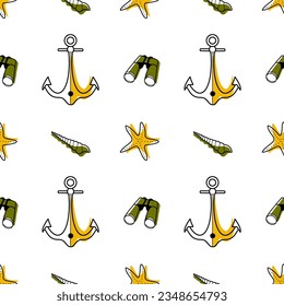 vector contur and color stain seamless pattern on the theme of sea cruise