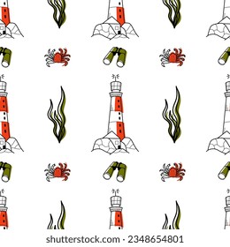 vector contur and color stain seamless pattern on the theme of sea cruise