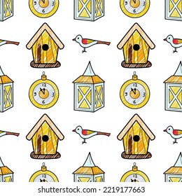 vector contur and pencil seamless pattern New Year s, Christmas decorations toys