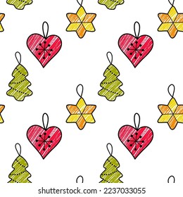 vector contur and pencil seamless pattern New Year s, Christmas decorations