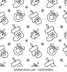 vector contur seamless pattern New Year s, Christmas decorations