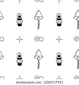 vector contur seamless pattern on the theme of sea cruise bell, lantern