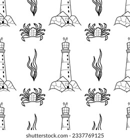 vector contur seamless pattern on the theme of sea cruise