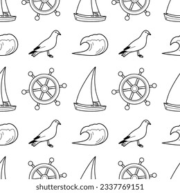 vector contur seamless pattern on the theme of sea cruise