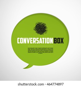 Vector conversation box and text message flat illustration isolated on white background. Text balloon icon. White backdrop. Poster, banner, placard, advertisement design.