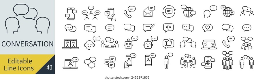 Vektorgrafik Conversation Line Art Icon Set mit bearbeitbaren Zeilen (nicht umrissen)