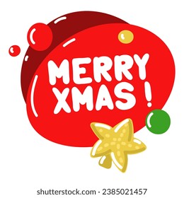Vector conversational red ball with the inscription merry Christmas with a star isolated on a white background. New Year's greetings. Design of a Christmas greeting card, banner, poster, stickers