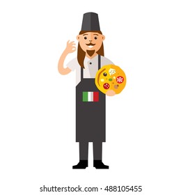 Vector Cook pizza. Flat style colorful Cartoon illustration.