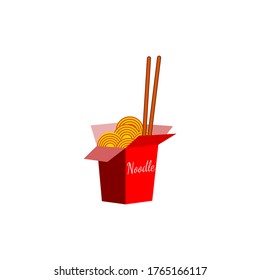 Vector Cooked Asian Rice Noodle Or Instant Noodles In Red Paper Box Asian Food With Chopstick On White