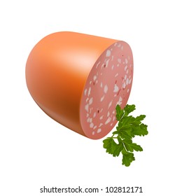 vector cooked sausage with parsley isolated on white background (clipping path)