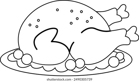 a vector of a cooked turkey in black and white coloring