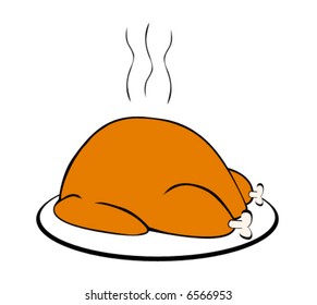 A vector of a cooked turkey on a plate