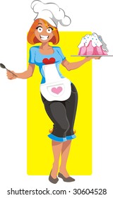 vector cook-girl with pink jelly and spoon