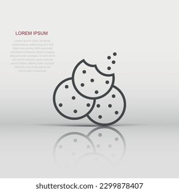 Vector cookie icon in flat style. Chip biscuit sign illustration pictogram. Pastry cookie business concept.