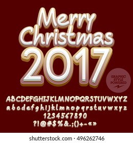 Vector cookie Merry Christmas 2017 greeting card with set of letters, symbols and numbers. File contains graphic styles