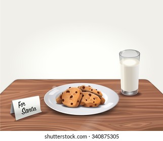 Vector Cookies and Milk for Santa Claus on Table