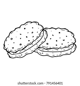 Vector cookies with stuffing. Homemade baking. Cookies with chocolate and raisins. Hand drawn.