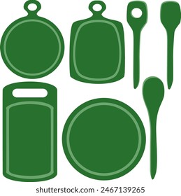Vector - tabla de cocina en madera o plástico, con cucharas. ilustración.