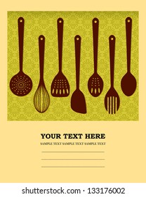 Vector cooking book cover design with cooking utensils / Menu design / recipe card