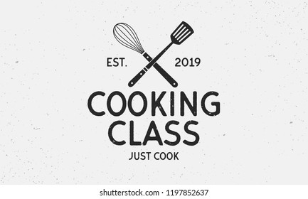 Vector Cooking Class logo. Vintage emblem. Retro label for culinary school,  food studio, cooking courses. Logo template. 