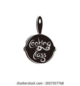 Vector Cooking Class logo. Vintage old skillet cast iron logo design restaurant	
