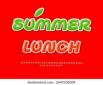 Vector Cooking concept Summer Lunch. Glossy Red Font. Fashion Alphabet Letters and Numbers set.