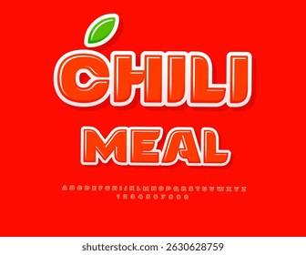 Vector Cooking emblem Chili Food. Stylish Glossy Font. Elegant Red Alphabet Letters and Numbers set