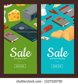 Vector cooking food isometric objects vertical web banners and poster illustration