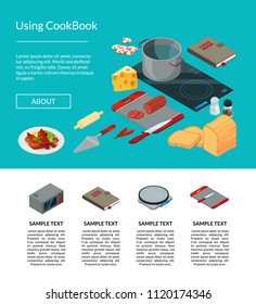 Vector cooking food isometric objects website landing page template illustration
