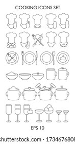 Iconos de cocina de vectores configurados 
estilo de contorno