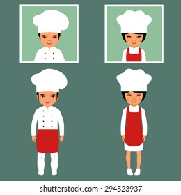 vector cooking illustration, cartoon cook icons, restaurant chef hats