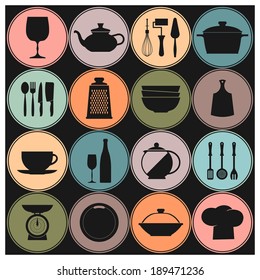 Vector Cooking and kitchen dishes icons