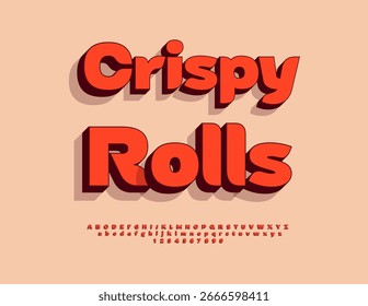 Vector de cocina de la etiqueta Crispy Fries. Elegante fuente 3D roja. Conjunto de letras y números de alfabeto moderno brillante.