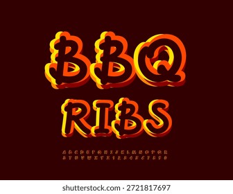 Vector Póster de cocina BBQ Ribs. Fuente colorida brillante. Conjunto de letras y números de alfabeto juguetón. 