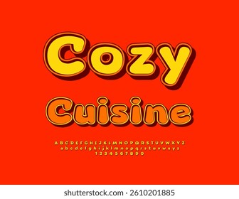 Vector Cooking poster Cozy Kitchen. Cute Artistic Font. Bright Round Alphabet Letters and Numbers set