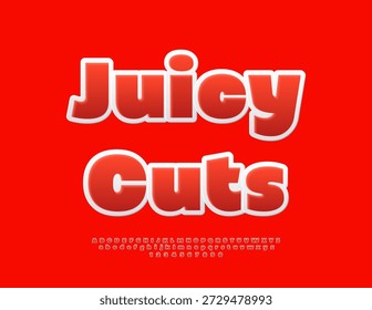 Vector Cooking poster Juicy Cuts for Cafe. Modern Red Font. Classic Digital Alphabet Letters and Numbers set.