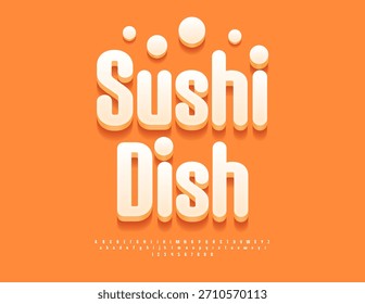 Vector Cocinar signo Sushi Plato. Fuente 3D redondeada blanca. Letras y números de alfabeto creativo lindo.