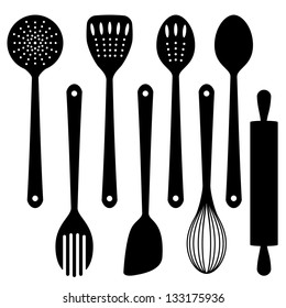 Vector cooking utensils silhouettes