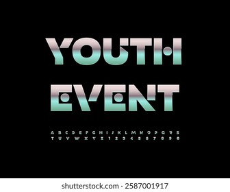 Vector Cool badge Youth Event. Futuristic style Alphabet Letters and Numbers set. Trendy Metallic Font.