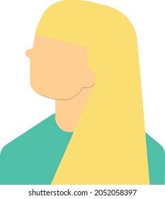 Vector Cool blonde woman face wearing green clothes. Perfil, icon.