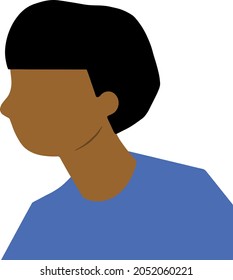 Vector Cool boy face wearing blue clothes. Perfil, icon. Black short hair.