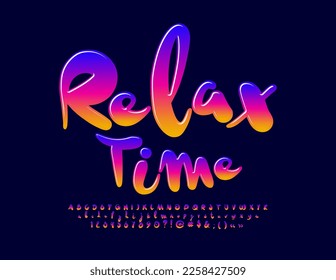 Tarjeta de enfriamiento vectorial Relax Time con color de gradiente Font. Letras, números y símbolos de alfabetos creativos a la moda