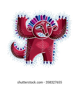 Vector cool cartoon angry monster, simple weird creature. Clipart red mythic character for use in graphic design and as mascot. 
